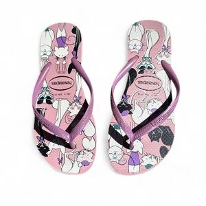 Havaianas pink cat print sandals thong flip flops from Brazil